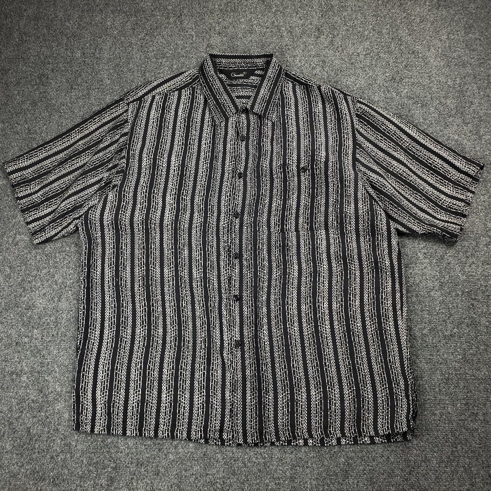 Vintage Genelli 100% Silk Shirt Mens Large Short Sleeve Button Up Black White